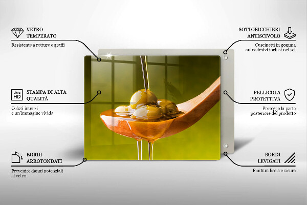 Üveg vágódeszka Olívaolaj és olívabogyó