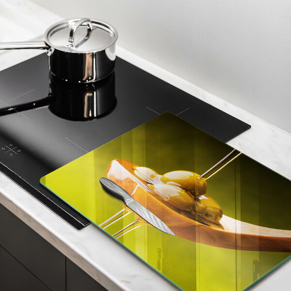 Üveg vágódeszka Olívaolaj és olívabogyó