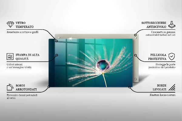 Üveg vágódeszka Harmat a pitypangon