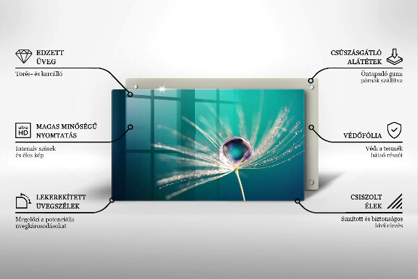 Üveg vágódeszka Harmat a pitypangon