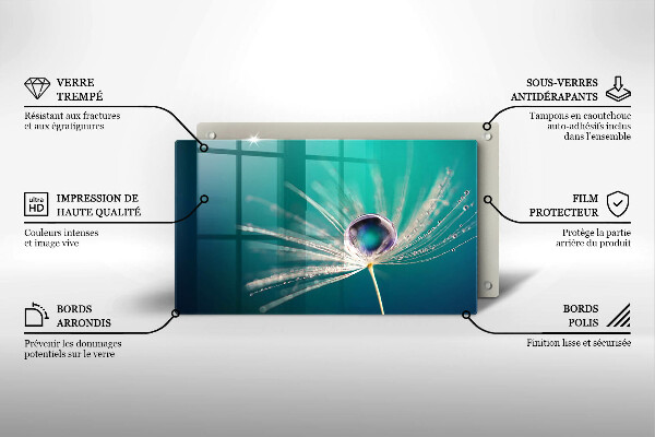 Üveg vágódeszka Harmat a pitypangon