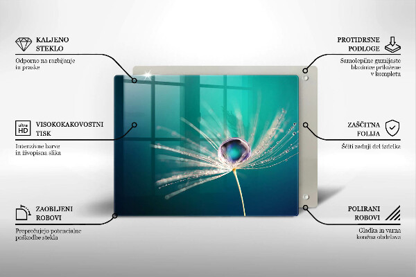 Üveg vágódeszka Harmat a pitypangon