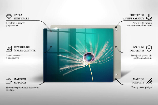 Üveg vágódeszka Harmat a pitypangon