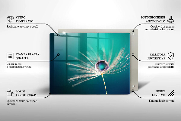 Üveg vágódeszka Harmat a pitypangon