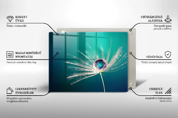 Üveg vágódeszka Harmat a pitypangon