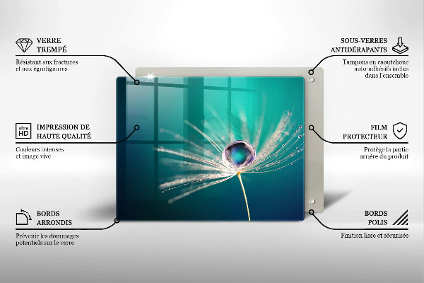 Üveg vágódeszka Harmat a pitypangon