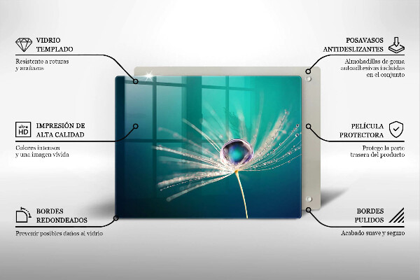 Üveg vágódeszka Harmat a pitypangon