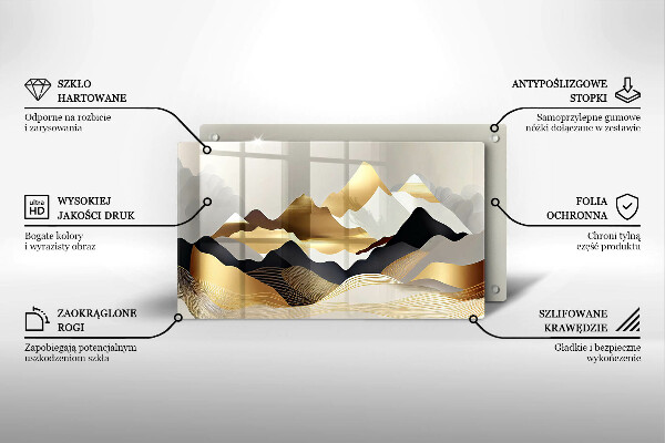 Üveg vágódeszka Absztrakt arany hegyek