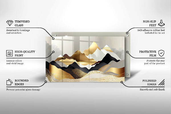 Üveg vágódeszka Absztrakt arany hegyek