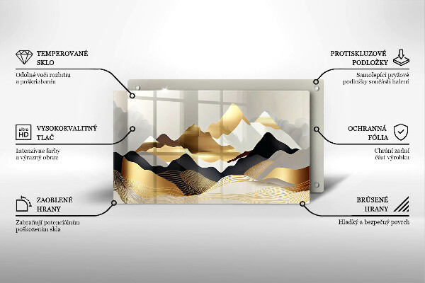 Üveg vágódeszka Absztrakt arany hegyek