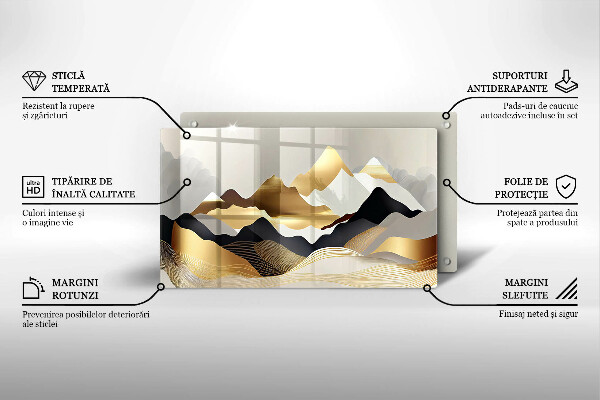 Üveg vágódeszka Absztrakt arany hegyek