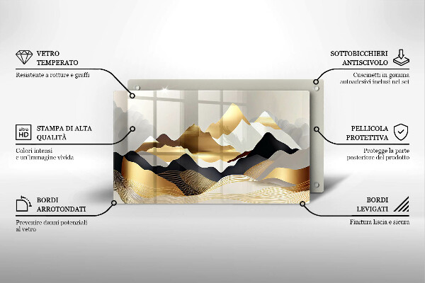 Üveg vágódeszka Absztrakt arany hegyek