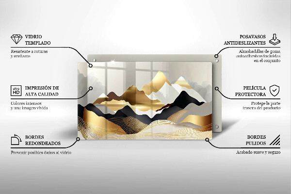 Üveg vágódeszka Absztrakt arany hegyek