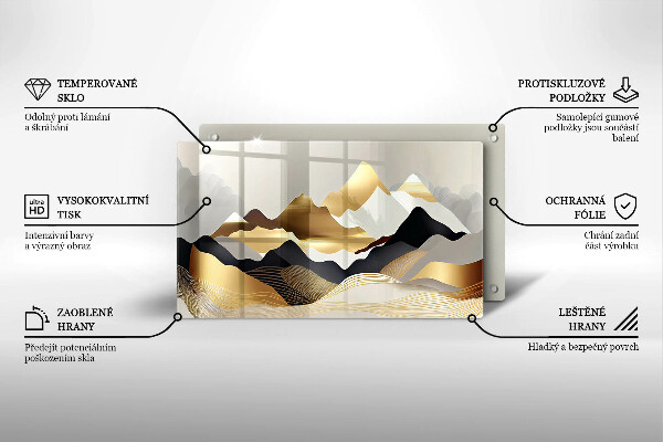 Üveg vágódeszka Absztrakt arany hegyek