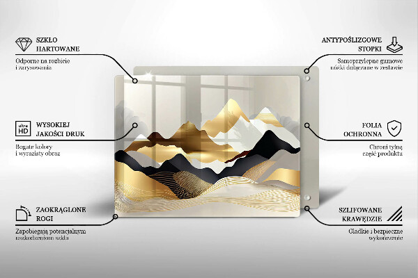 Üveg vágódeszka Absztrakt arany hegyek