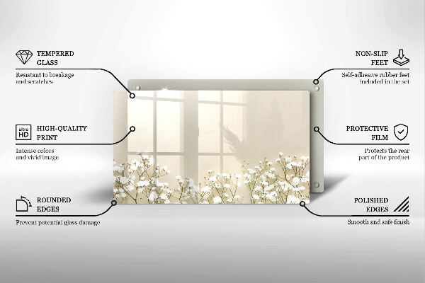 Üveg vágódeszka Gipsz boho virágok