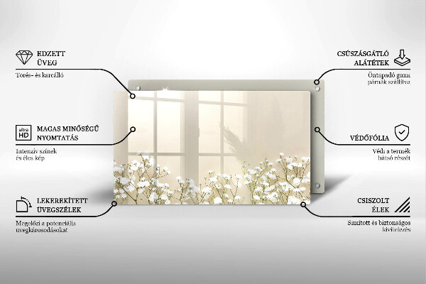 Üveg vágódeszka Gipsz boho virágok