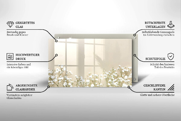 Üveg vágódeszka Gipsz boho virágok