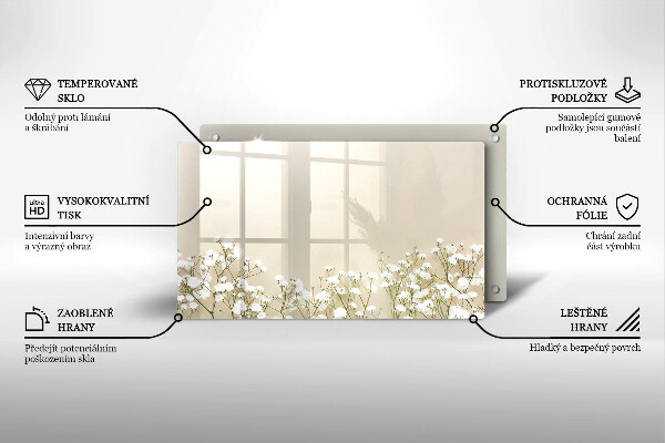 Üveg vágódeszka Gipsz boho virágok