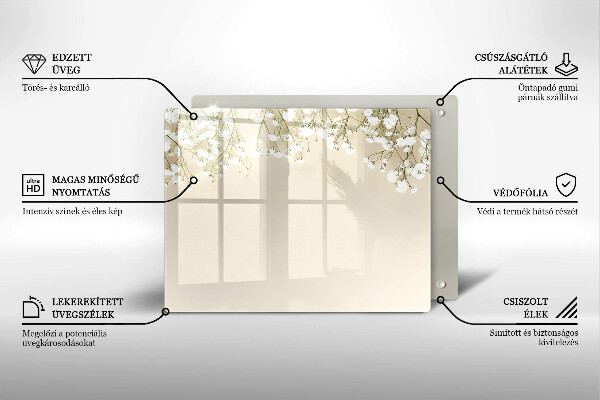 Üveg vágódeszka Gipsz boho virágok