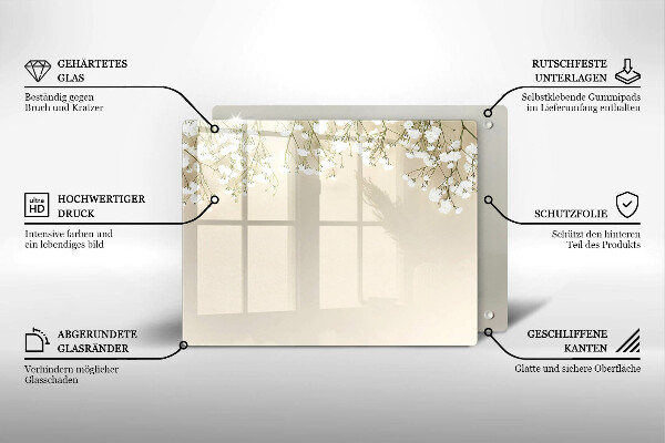 Üveg vágódeszka Gipsz boho virágok