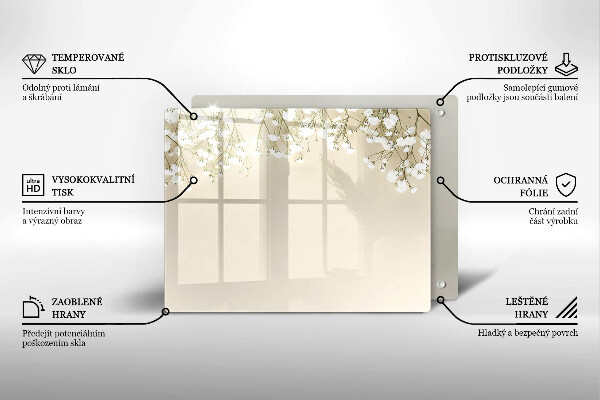 Üveg vágódeszka Gipsz boho virágok