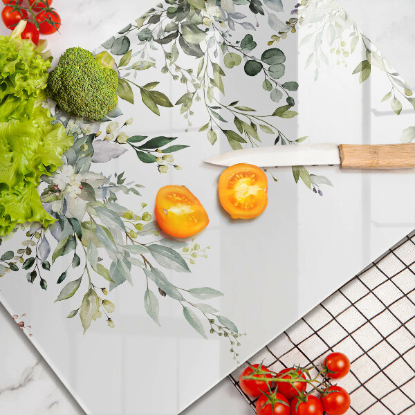 Üveg vágódeszka Dekoratív levelek és virágok