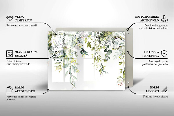Üveg vágódeszka Dekoratív levelek és virágok