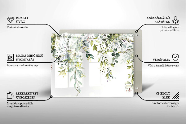Üveg vágódeszka Dekoratív levelek és virágok