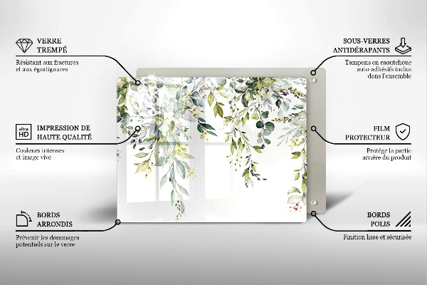 Üveg vágódeszka Dekoratív levelek és virágok