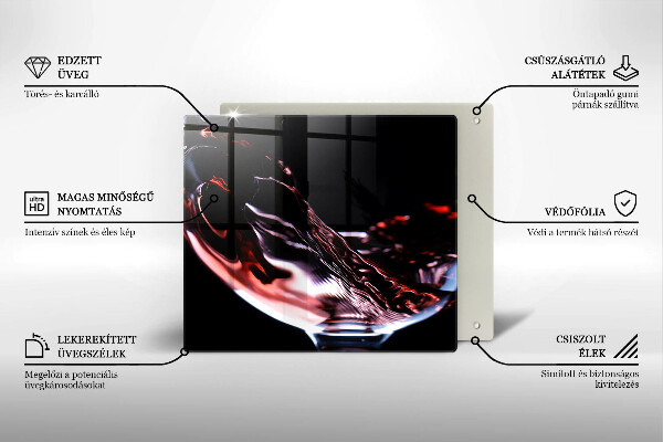 Üveg vágódeszka Egy pohár vörösbor