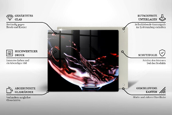 Üveg vágódeszka Egy pohár vörösbor