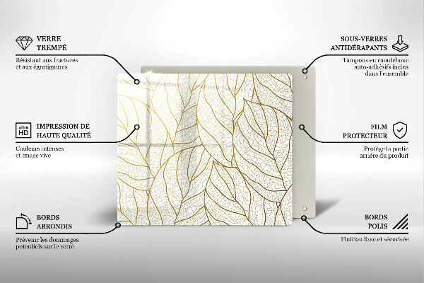 Üveg vágódeszka Line-art levelek minta