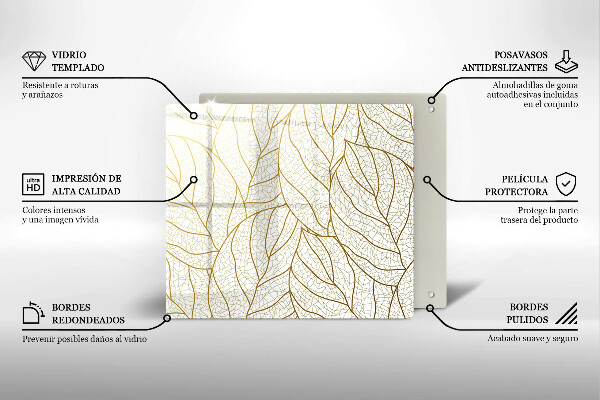 Üveg vágódeszka Line-art levelek minta