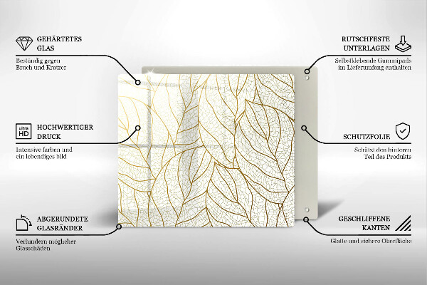 Üveg vágódeszka Line-art levelek minta