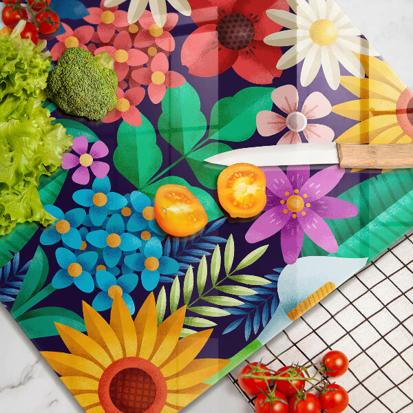 Üveg vágódeszka Virágok rét illusztráció