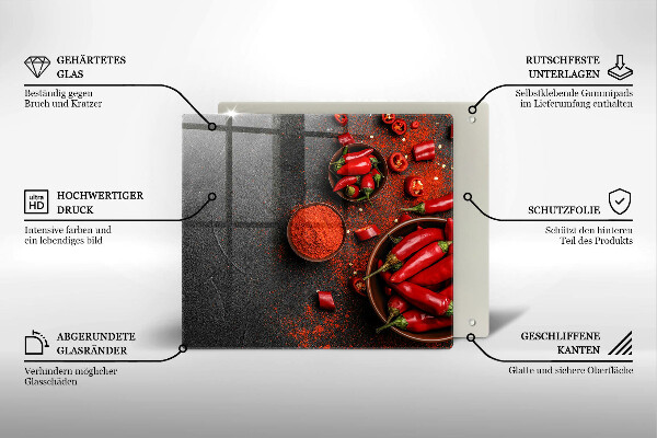 Üveg vágódeszka Piros chili paprika