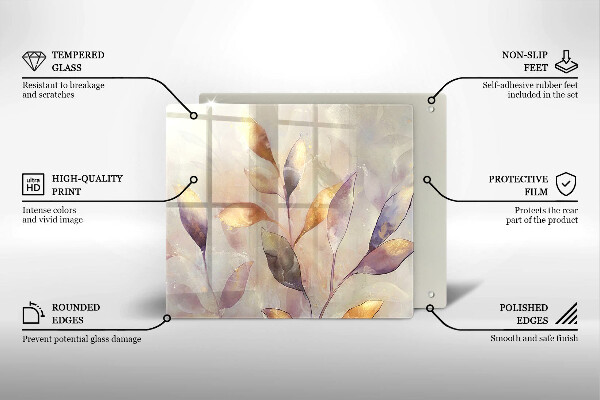 Üveg vágódeszka Festett boho levelek