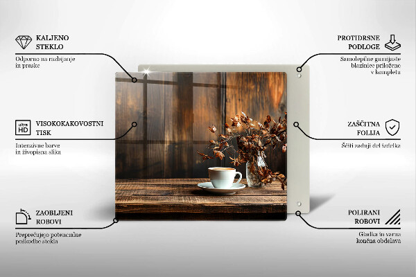 Üveg vágódeszka Kávéscsésze és fa