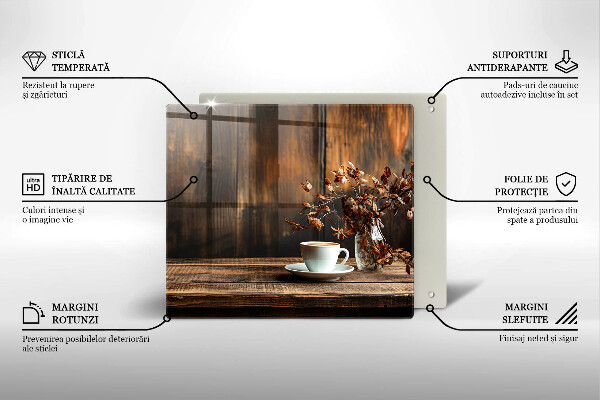 Üveg vágódeszka Kávéscsésze és fa