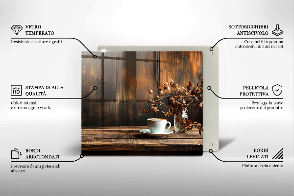 Üveg vágódeszka Kávéscsésze és fa