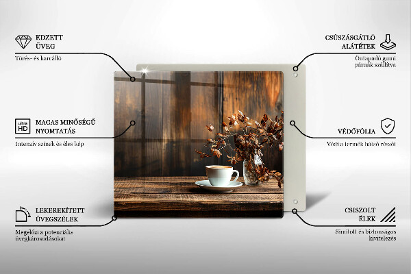 Üveg vágódeszka Kávéscsésze és fa