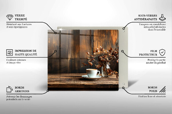 Üveg vágódeszka Kávéscsésze és fa