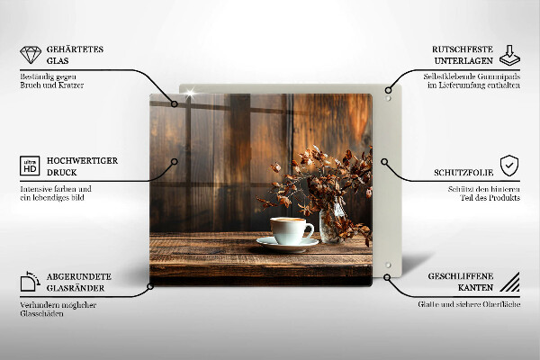 Üveg vágódeszka Kávéscsésze és fa