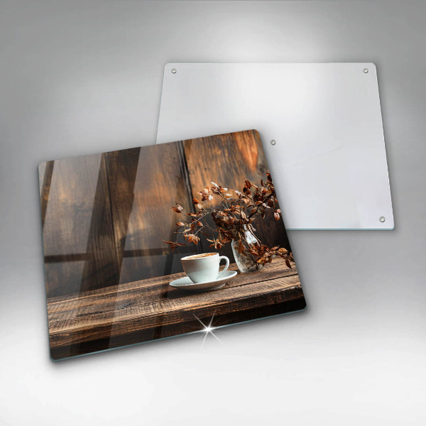 Üveg vágódeszka Kávéscsésze és fa