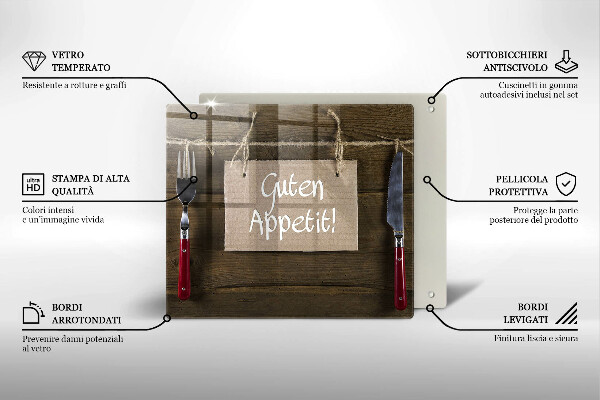 Üveg vágódeszka Guten Apetit felirat a táblákon