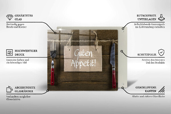 Üveg vágódeszka Guten Apetit felirat a táblákon