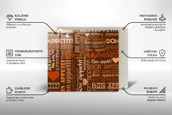 Üveg vágódeszka Bon appetit feliratok