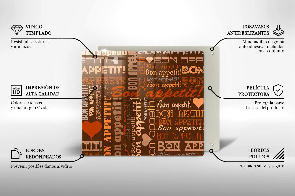 Üveg vágódeszka Bon appetit feliratok