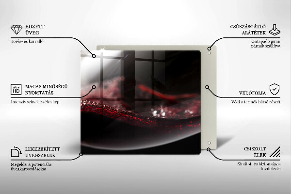 Üveg vágódeszka Vörösbor egy pohárban